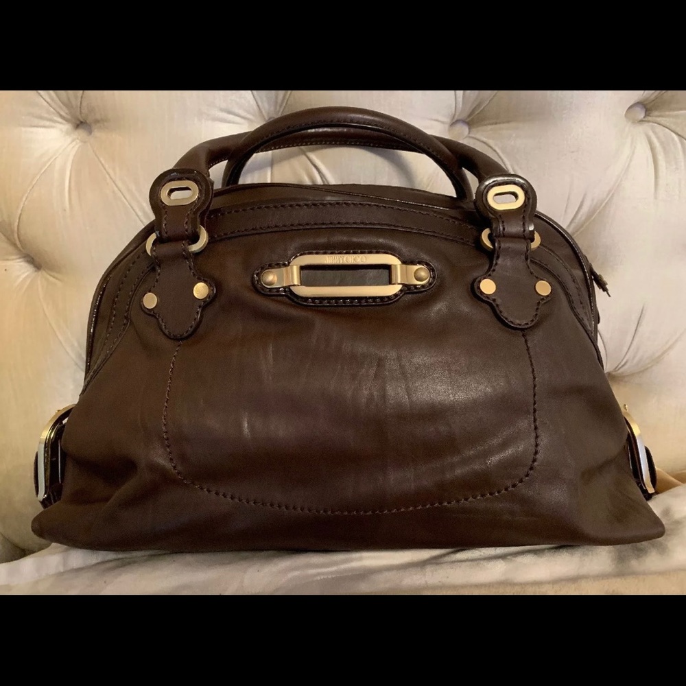 New Jimmy Choo Chocolate Brown Leather Bowler Bag